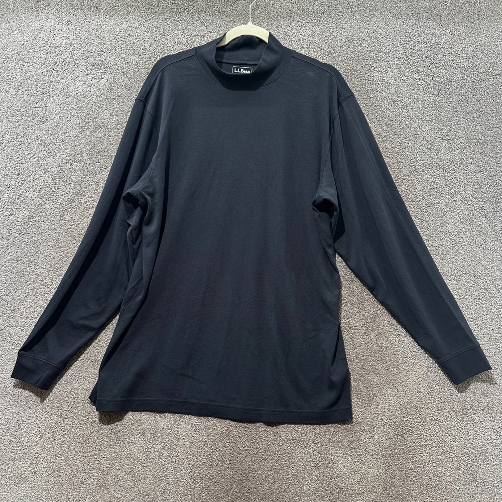 LL Bean Interlock Mock Neck Turtleneck Shirt Men Long Sleeve Black LT Large Tall